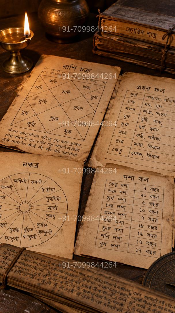 Old Assamese manuscript pages with traditional yantra charts and tables